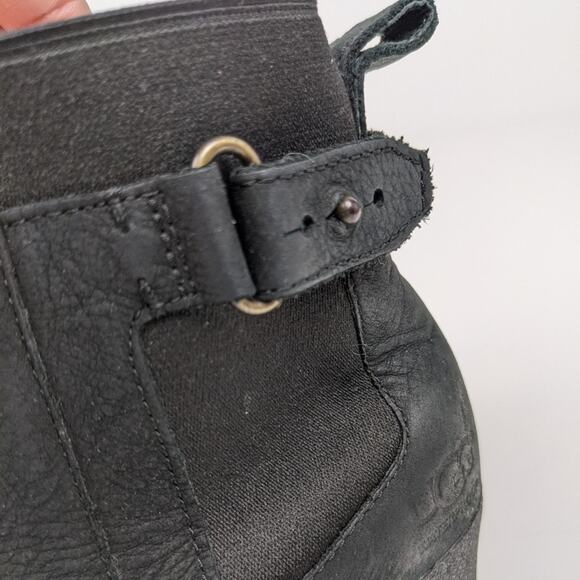 UGG Black Leather Indra Waterproof Wedge Booties Size 7 - Picture 8 of 10